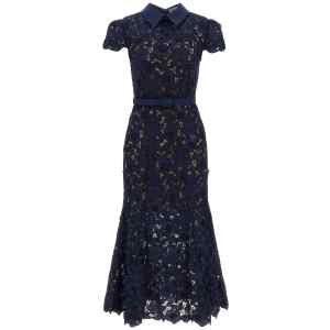 Self-Portrait Navy Guipure Lace Midi Dress