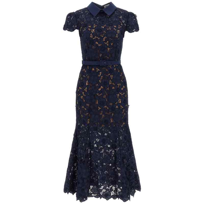 Self-Portrait Navy Guipure Lace Midi Dress