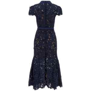 Self-Portrait Navy Guipure Lace Midi Dress