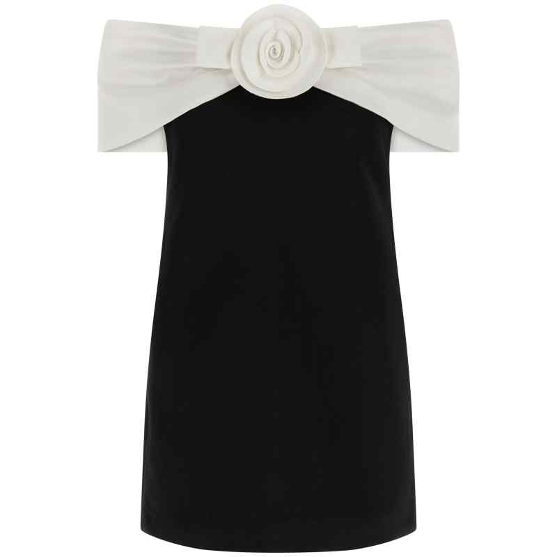 RS26180SBBLACK_01_M_2025-11-19T08-29-37.899Z-2 Self-Portrait Black Crêpe Flower Mini Dress