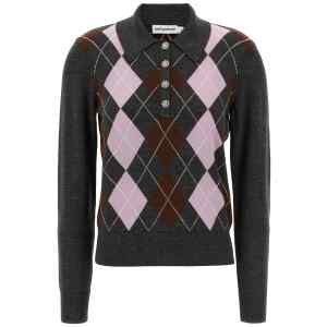 Self-Portrait Grey Argyle Lightweight Sweater