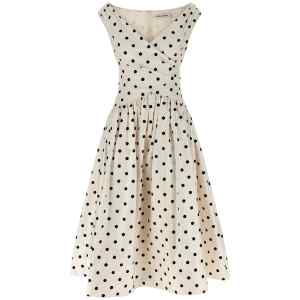 Self-Portrait Cream Polka Dot Cotton Midi Dress