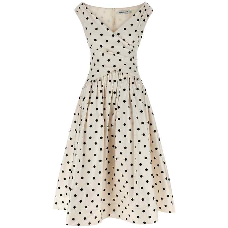Self Portrait Cream Polka Dot Cotton Midi Dress