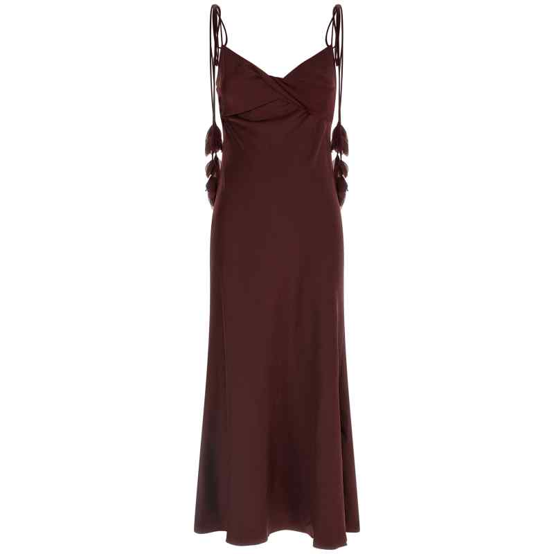Self-Portrait Burgundy Satin Flower Midi Dress