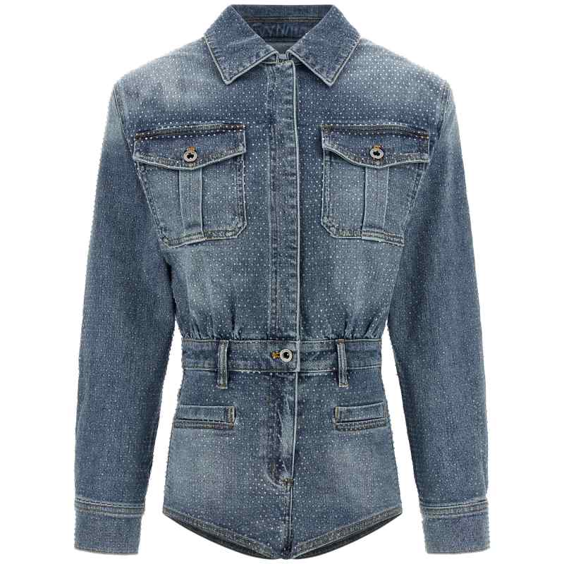 Self-Portrait Rhinestone Denim Jumpsuit