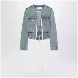 Maison Margiela Light blue cotton denim jacket with V-neck