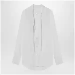 Maison Margiela Deep V-neck cotton poplin shirt in white