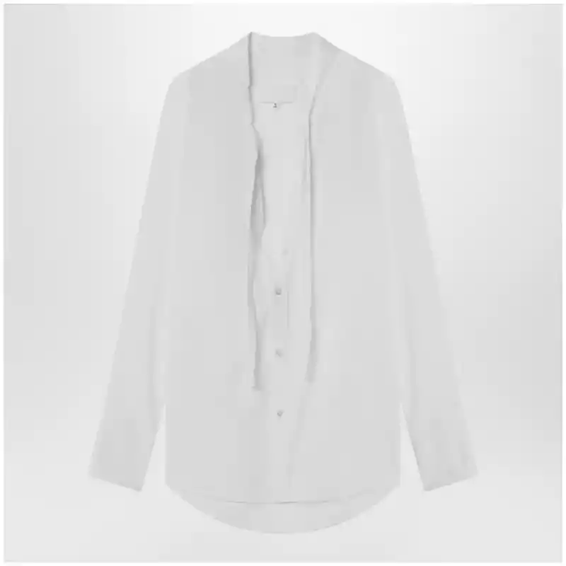 Maison Margiela Deep V-neck cotton poplin shirt in white