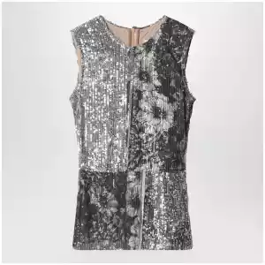 Maison Margiela Floral sequin sleeveless top in ice blue