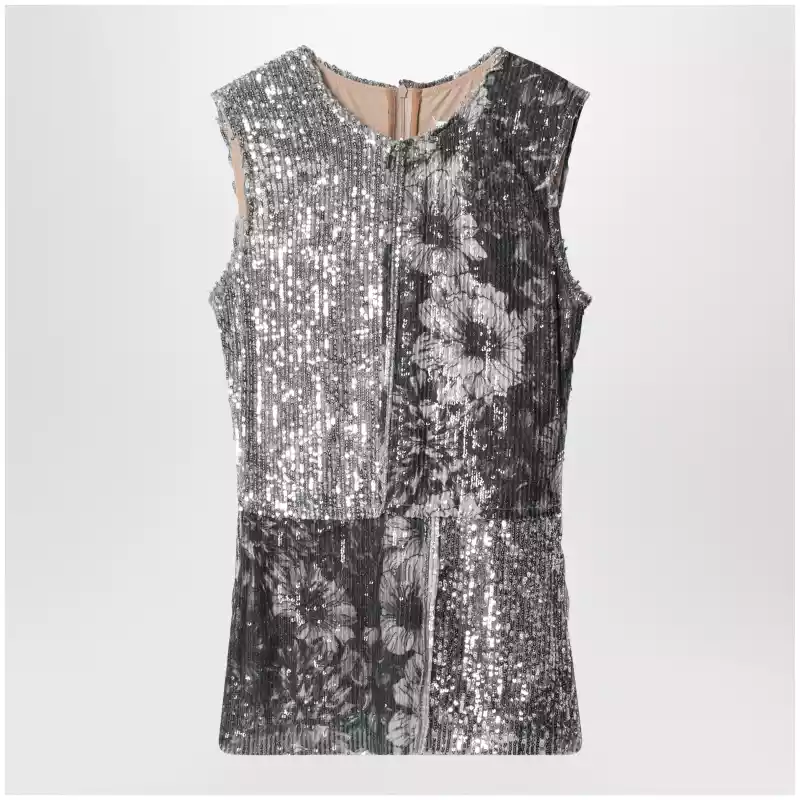 Maison Margiela Floral sequin sleeveless top in ice blue