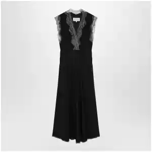 Maison Margiela Black silk midi dress with lace