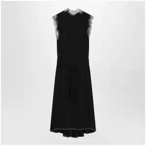 Maison Margiela Black silk midi dress with lace