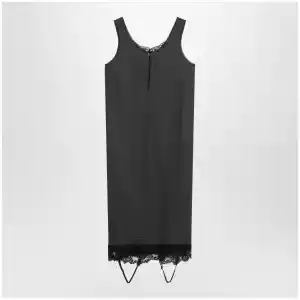 MM6 Maison Margiela Grey midi slip dress with lace trims