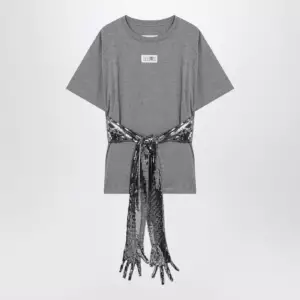 MM6 Maison Margiela Grey mélange cotton T-shirt with gloves