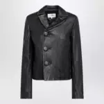 MM6 Maison Margiela Short button-up leather jacket in black calfskin