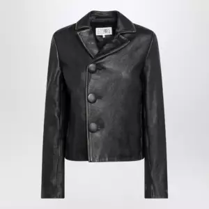 MM6 Maison Margiela Short button-up leather jacket in black calfskin