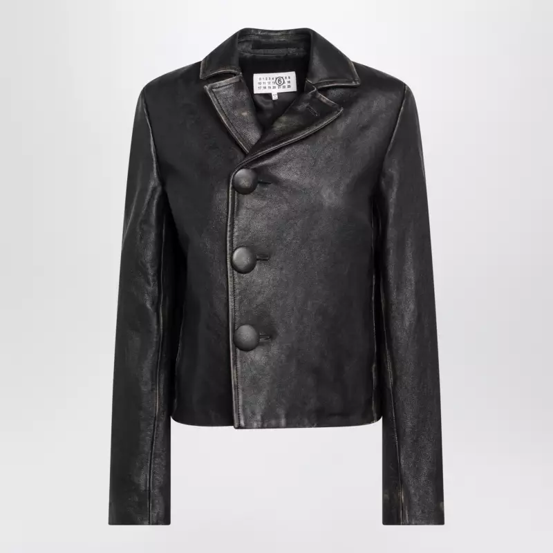 MM6 Maison Margiela Short button-up leather jacket in black calfskin