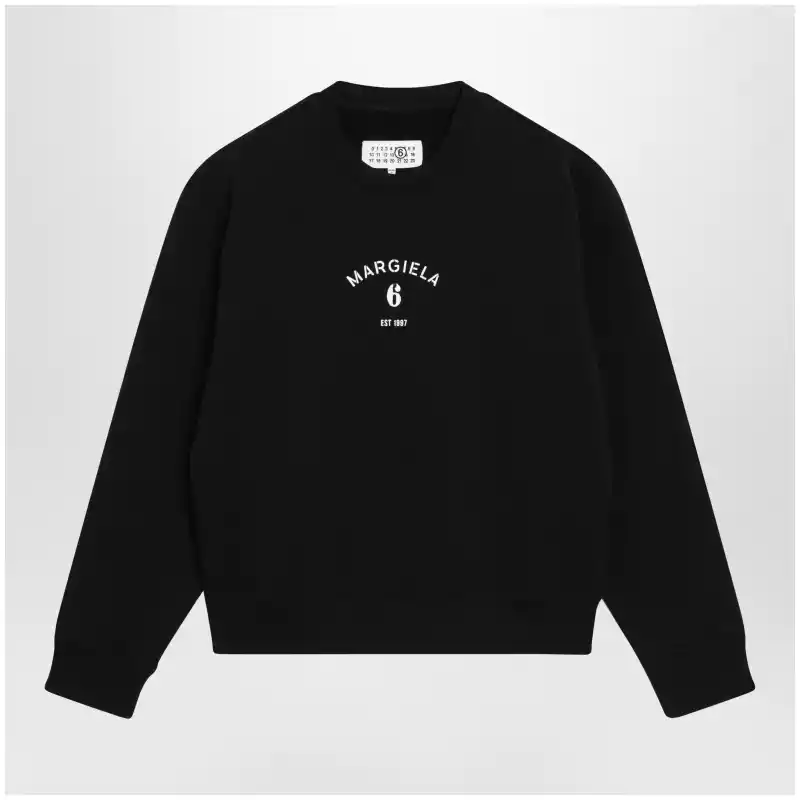 S62GU0145M25014_S_MM6-900.x-1 MM6 Maison Margiela Numeric signature crewneck sweatshirt in black cotton
