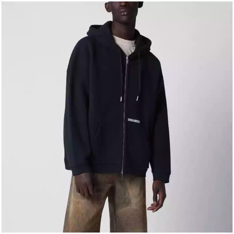 Dsquared2 Zip-up hoodie in stretch cotton, blue