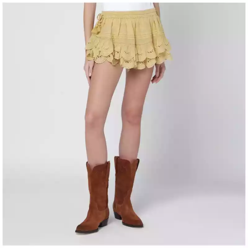 ISABEL MARANT Étoile Ochre lace Puria shorts with ruffles