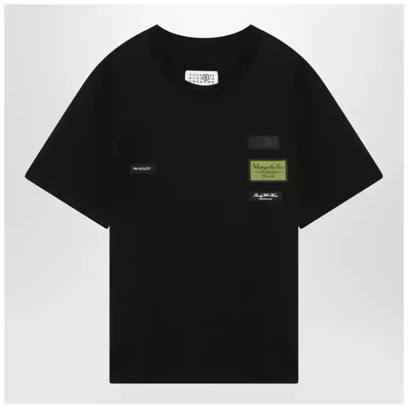 MM6 Maison Margiela Black cotton T-shirt with label details