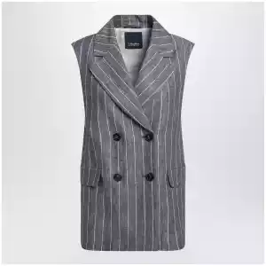 S Max Mara Double-Breasted Pinstripe Linen Vest