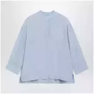 S Max Mara Light blue pure linen mandarin-collar shirt