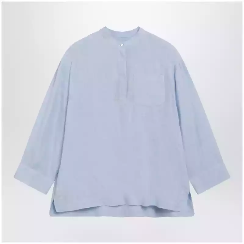 SMMCANTICOCO_S_MAXS-011.x S Max Mara Light blue pure linen mandarin-collar shirt