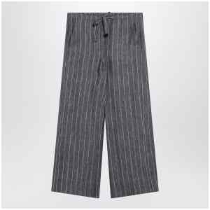 S Max Mara Navy blue denim-effect pinstripe linen trousers