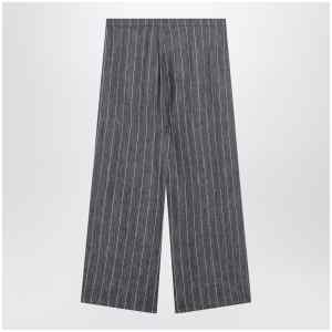 S Max Mara Navy blue denim-effect pinstripe linen trousers