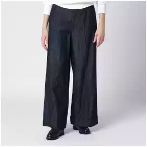 S Max Mara Straight navy blue cotton and linen denim trousers