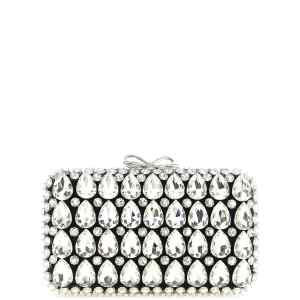 Self-Portrait Black Satin Crystal Clutch