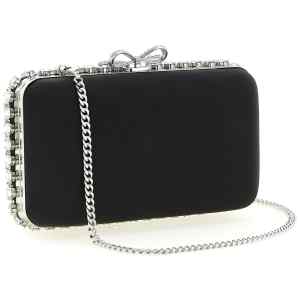 Self-Portrait Black Satin Crystal Clutch