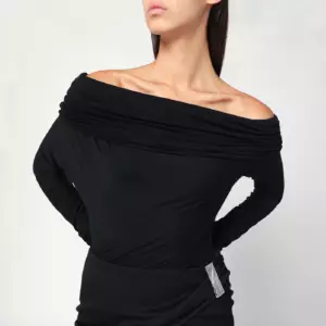 THE ANDAMANE Black Zoe off-the-shoulder top
