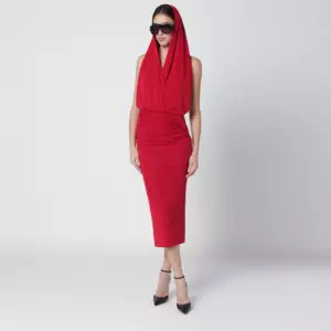 THE ANDAMANE Red Annie hooded midi dress