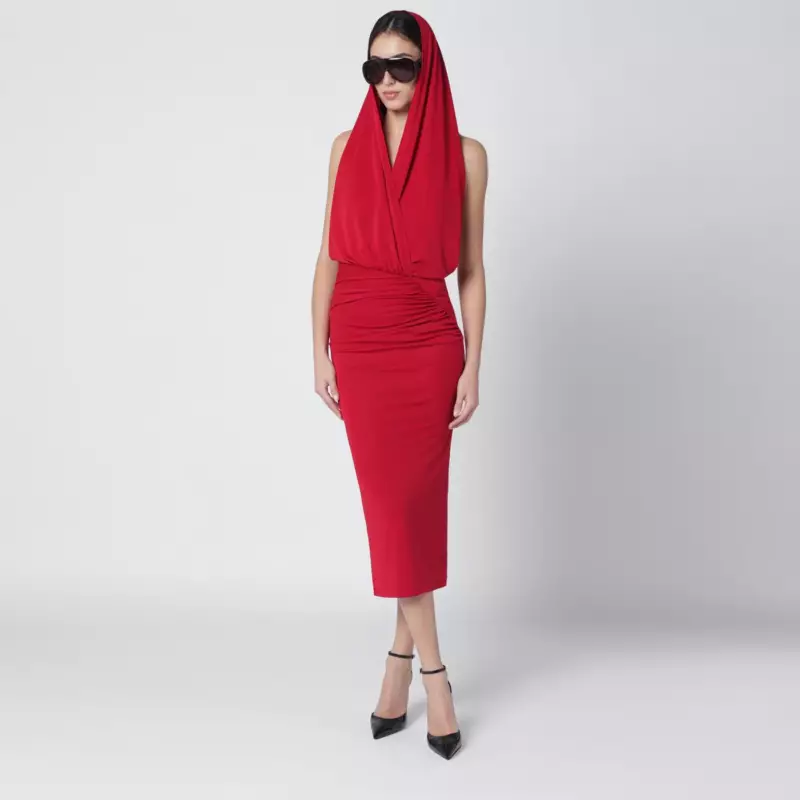 THE ANDAMANE Red Annie hooded midi dress