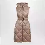 Max Mara The Cube Camel belted sleeveless down jacket