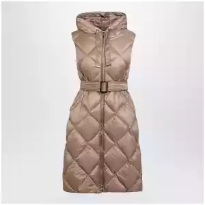 Max Mara The Cube Camel belted sleeveless down jacket