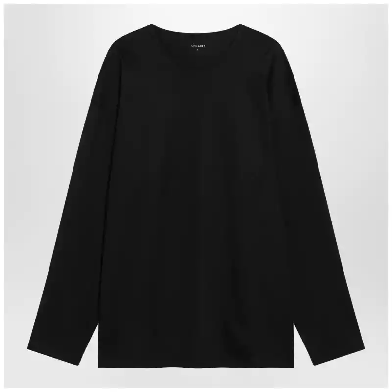 LEMAIRE Black cotton and silk interlock T-shirt
