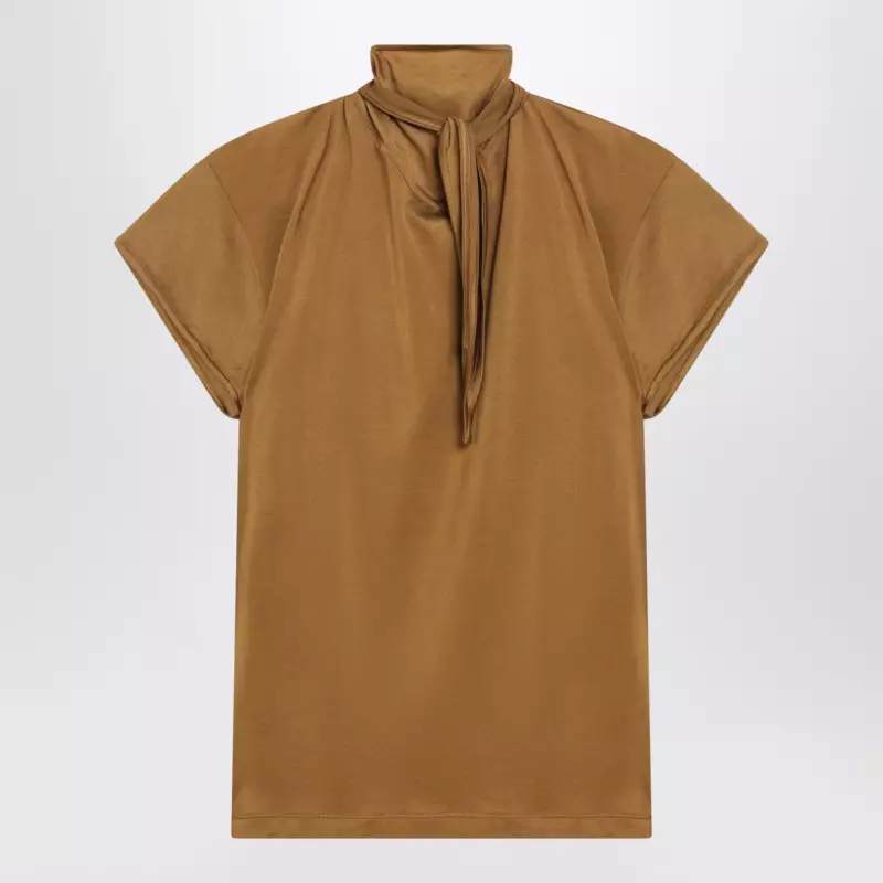 LEMAIRE Cinnamon-brown T-shirt with scarf detail