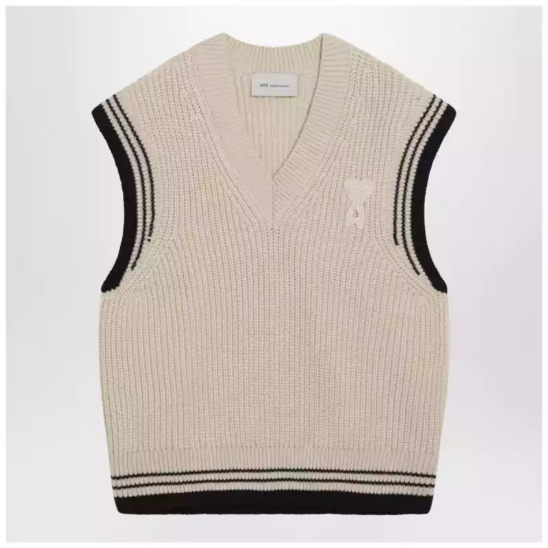 Ami Paris Ami De Coeur cream gilet