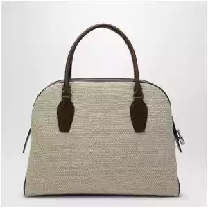 The Row India 12 natural/brown canvas and leather bag