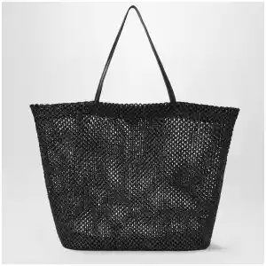 The Row Barn geometric nylon tote with leather handles, black