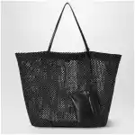 The Row Barn geometric nylon tote with leather handles, black