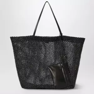 The Row Barn geometric nylon tote with leather handles, black