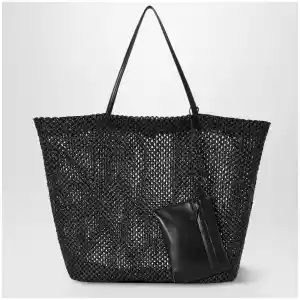 The Row Barn geometric nylon tote with leather handles, black