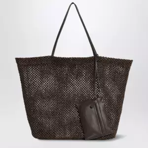 The Row Geometric crochet nylon tote bag in dark brown