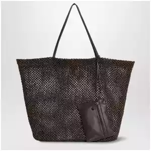 The Row Geometric crochet nylon tote bag in dark brown