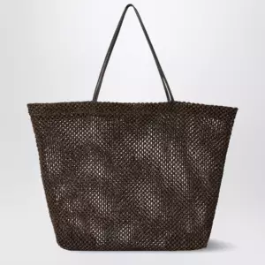 The Row Geometric crochet nylon tote bag in dark brown