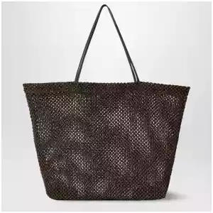 The Row Geometric crochet nylon tote bag in dark brown